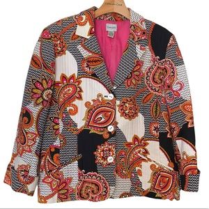 CHICO’S Women's Fully Lined Multi-Color Paisley Button Up Blazer Jacket Size 16